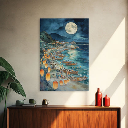 Japanese Paper Lamps Framed Canvas Print, Isamu Noguchi Akari Latern Festival, Christmas Decor