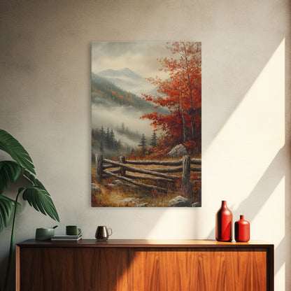 Canvas Print of Autumn Trees in Misty Landscape, Fall Wall Art, Moody Landscape, Modern Farmhouse, Best Gift Idea, Rustic Fall Decor