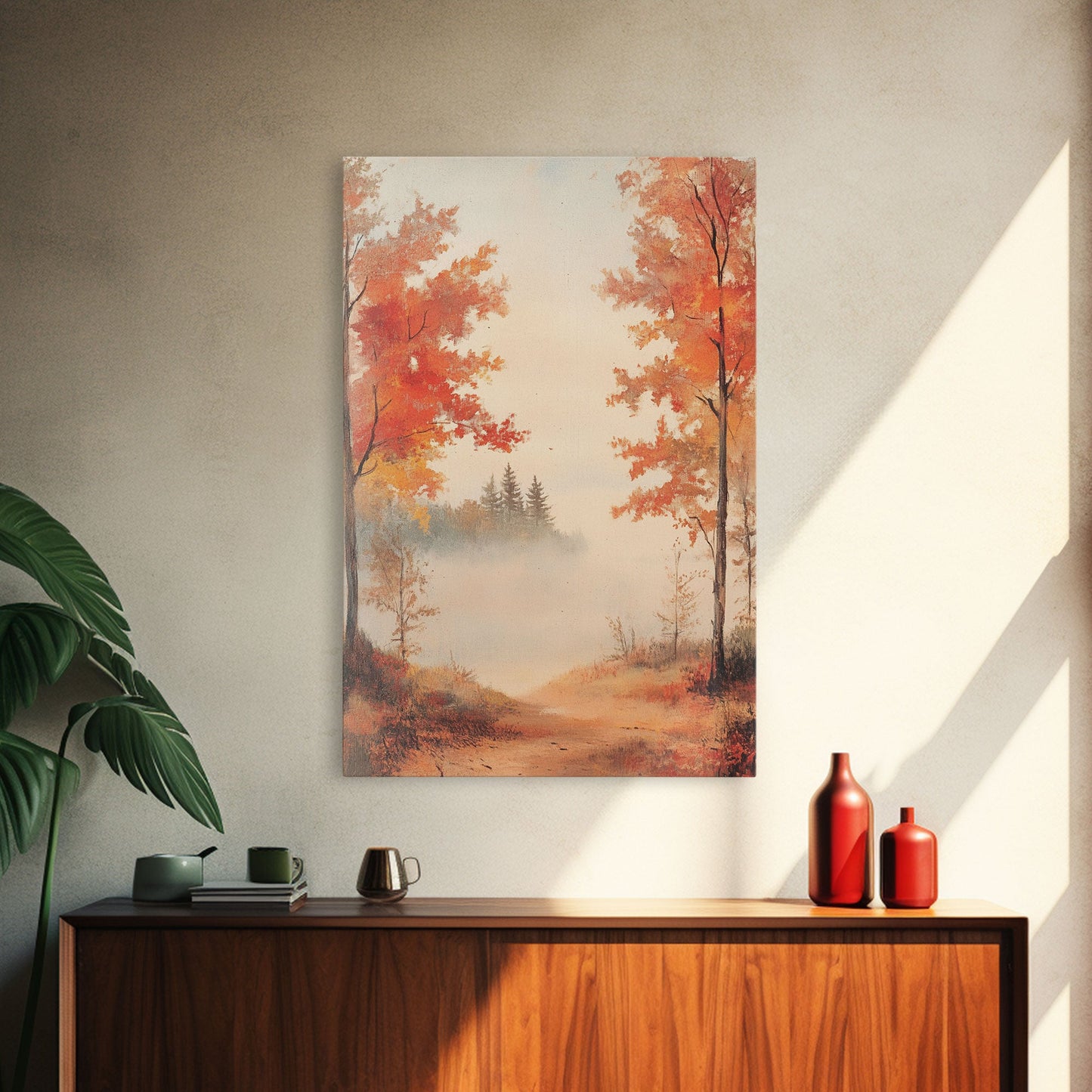 Canvas Print of Serene Autumn Path with Misty Background, Fall Wall Art, Seasonal Decor, Gift Idea, Modern Farmhouse, Autumn Landscape