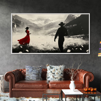 Winter Forest Cowboy Framed Canvas Print Christmas Cowboy Art Above Sofa Holiday Wall Decor Seasonal Winter Wonderland Gift