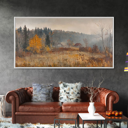 Early American Style Landscape Painting, Framed Canvas Print, Christmas Holiday Wall Art for Seasonal Winter Decor