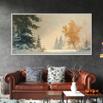Subdued Winter Landscape, Moody Landscape Painting, Framed Canvas Print, classic Christmas wall art for holiday decor