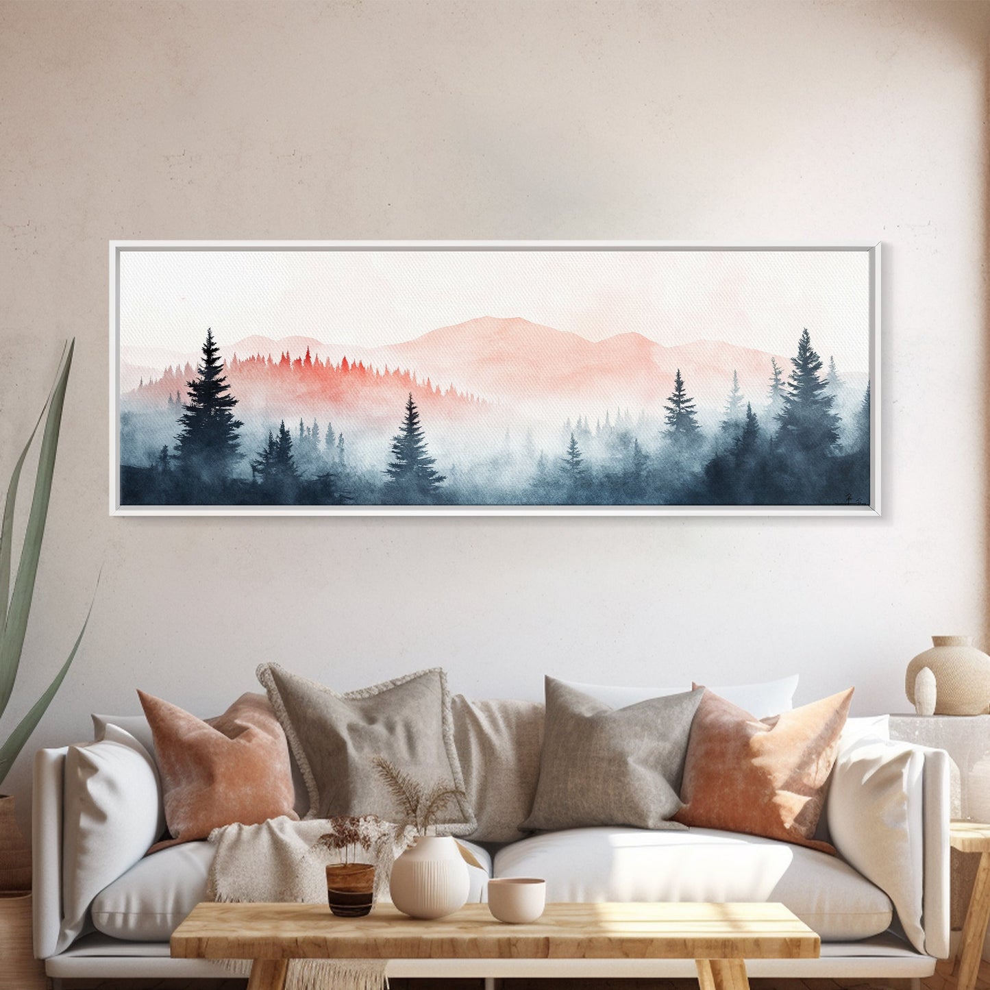 Misty Mountain Panoramic Print, Wood Framed Wall Art, Dark & Moody Home Decor, Fog Over The Blueridge Mountains