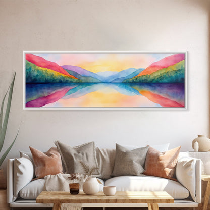 Abstract Watercolor Painting Landscape, Canvas Print, Rainbow Landscape Painting, Nursery Decor, Above Sofa Art