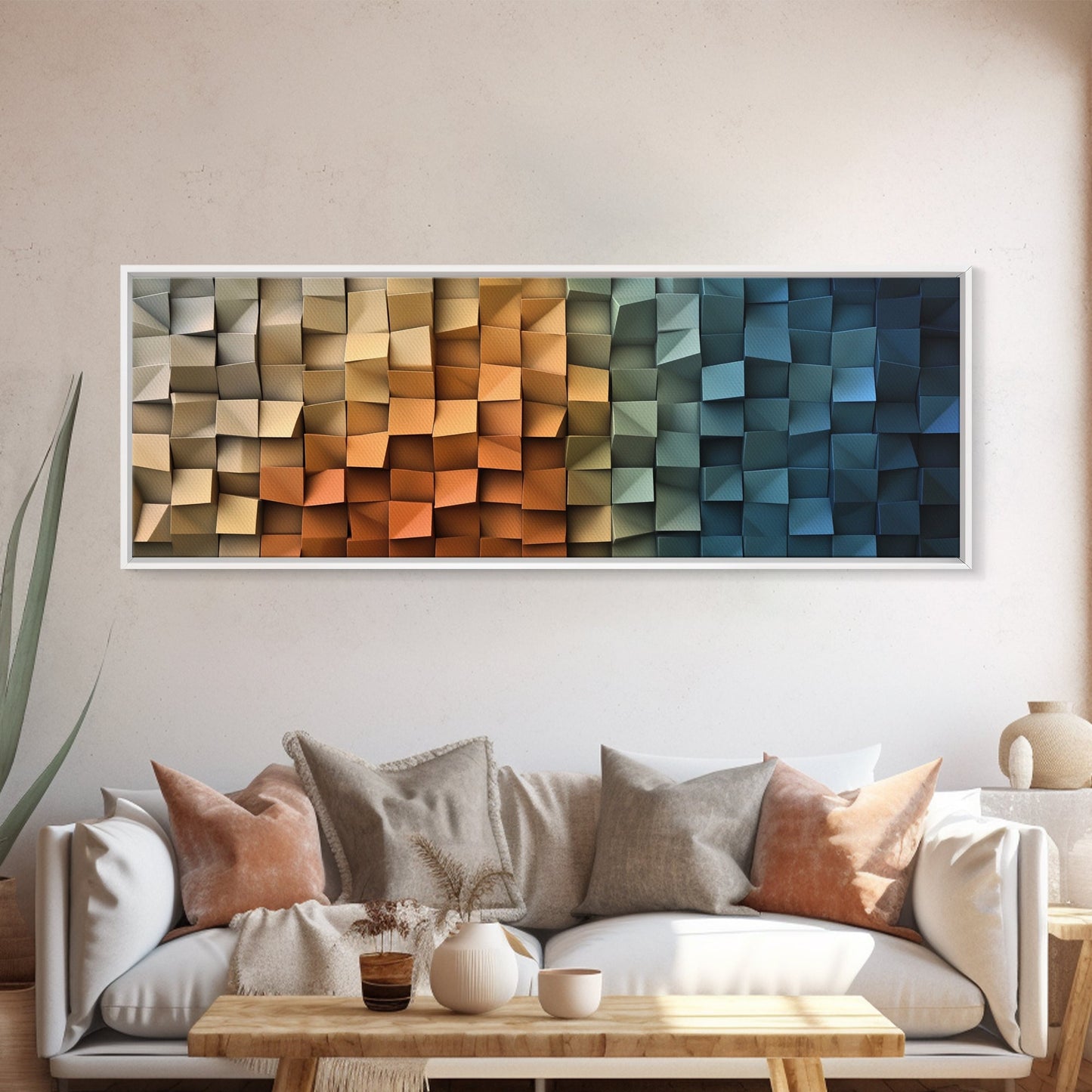 The Beach as Cubes - Framed Canvas Print - Abstract Geometric Patterns Wall Art