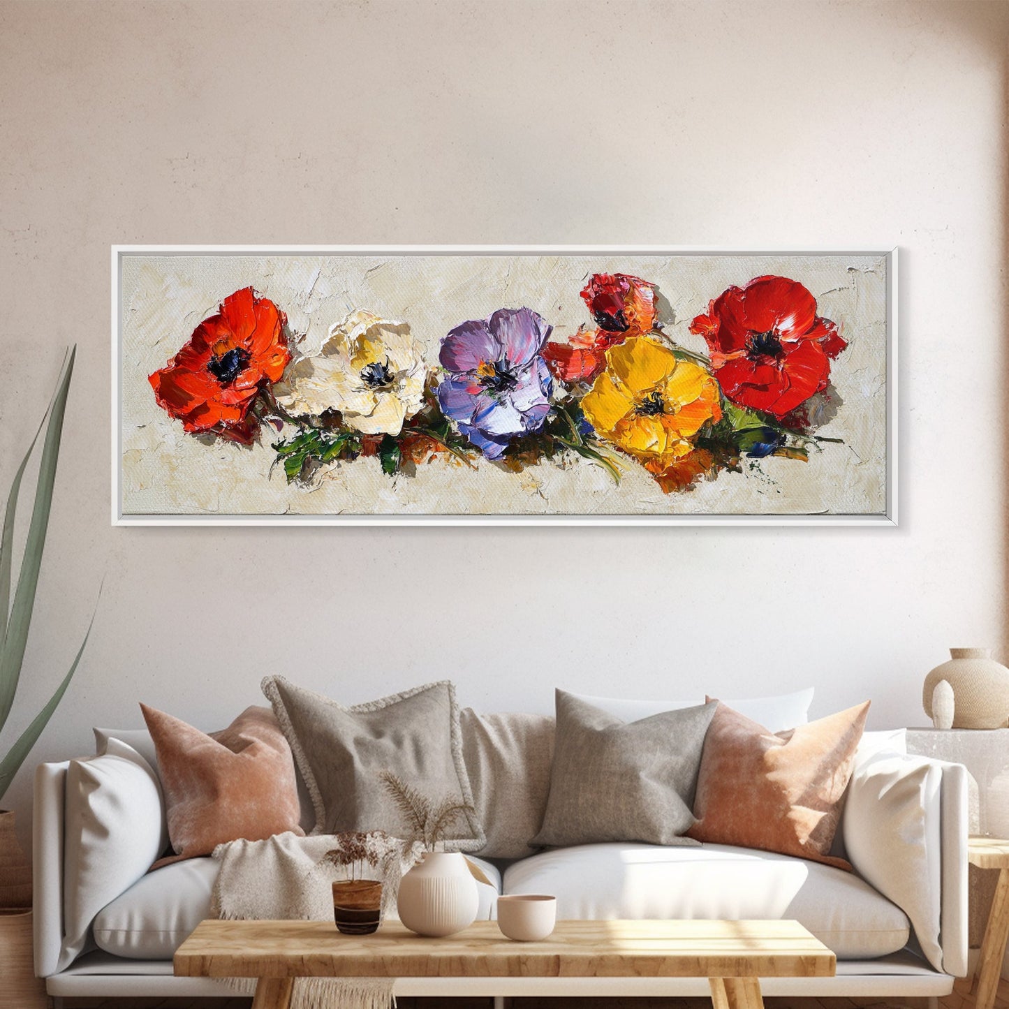 Framed Canvas Wall Art - Wild Flowers - Canvas Print - Impasto Style Oil Painting Print - Floral Botanical Wall Art - Wild Flowers