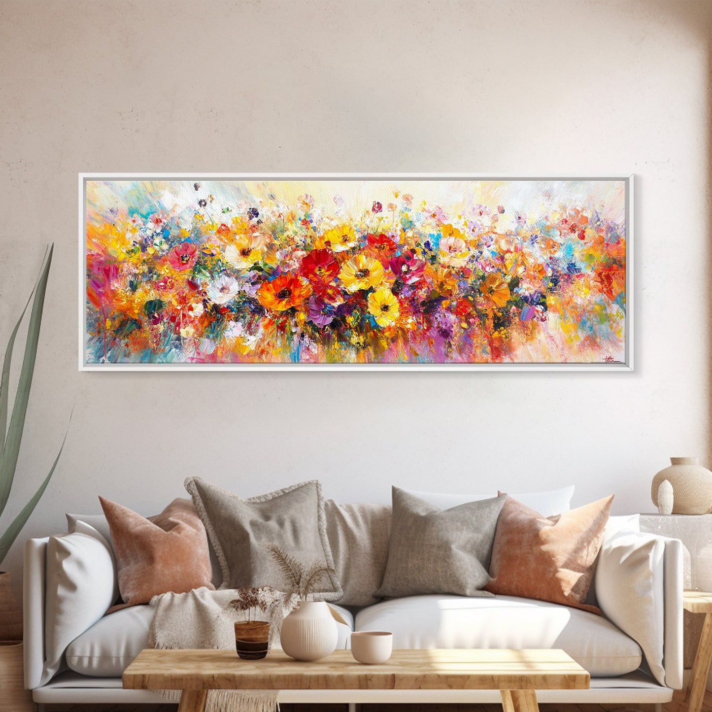 Panoramic Wildflowers Canvas Print, Wood Framed Wall Art, Beautiful Ultra-Wide Wall Art, Original Flower Painting, Floral Art, Botantical Wall Art