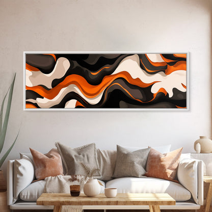 Retro Abstract Art, Framed Canvas Print, Orange, Black and White Wall Art, Oversized Extra Wide Wall Art
