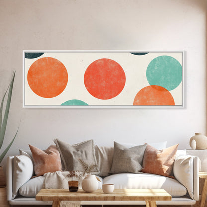 Orange and Green Wabi Sabi Wall Art, Framed Canvas Print, Abstract Wall Art, Minimalist / Neutral Circles Extra Wide Art