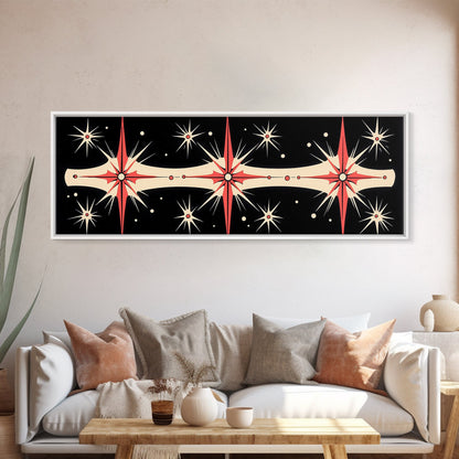 Neutral Star Burst Framed Canvas Print, Abstract Atomic Age Wall Art, Mid-Century Modern 1950s Style Home Decor, Large Scale Art