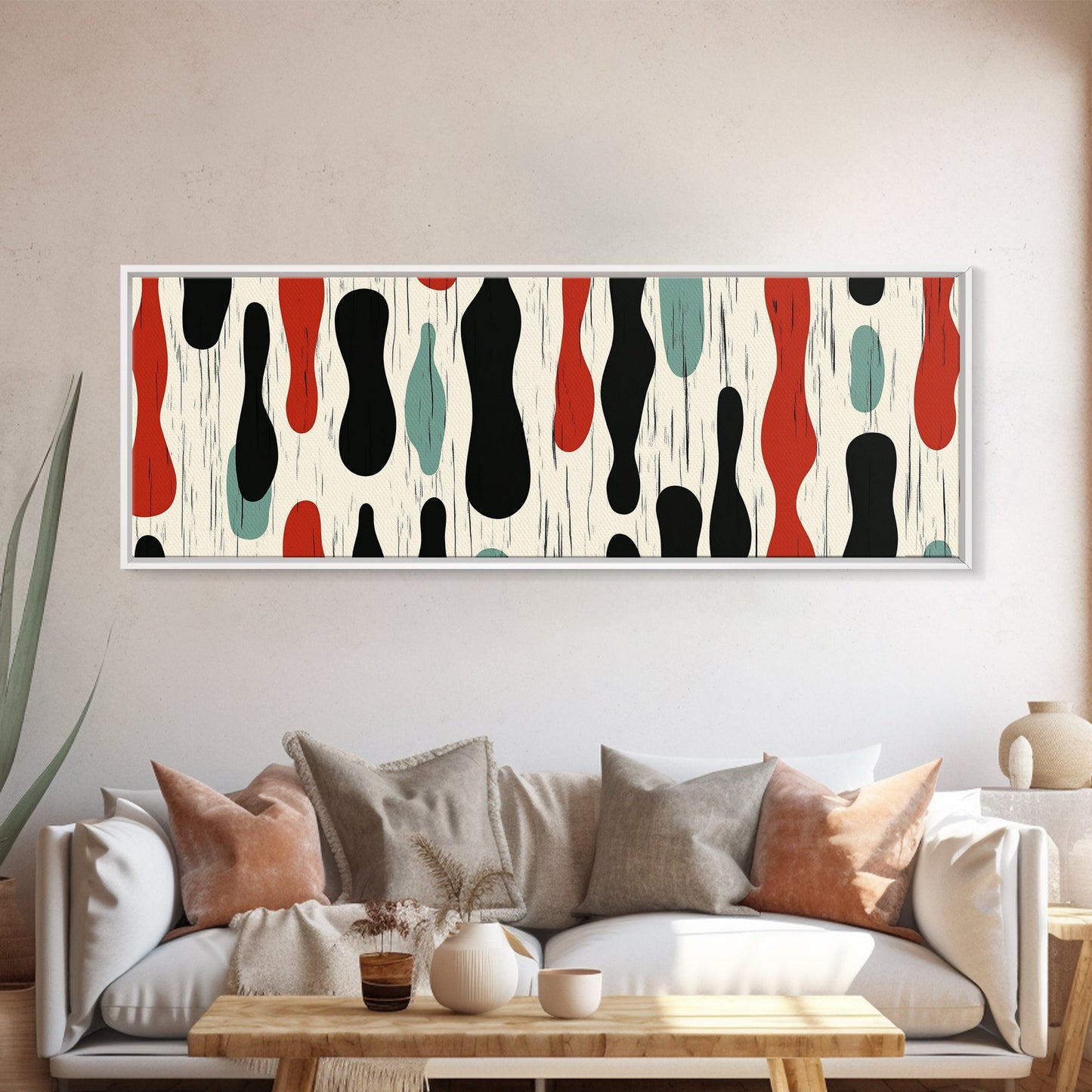 Mid Century Modern Wall Art Framed Canvas - Rain Drops - Panoramic Modern Wall Art Print - Above Bed or Above Sofa Wall Art, Modern Art