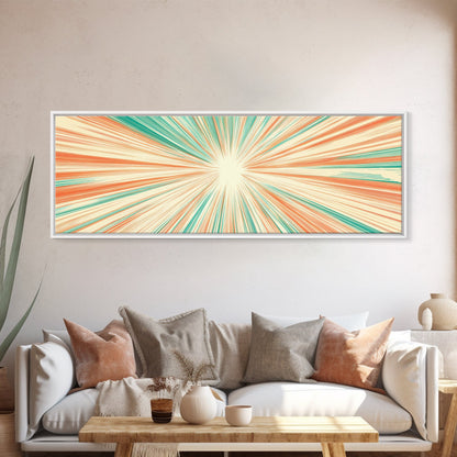 Mid Centery Modern Canvas Print - Framed MCM Style Wall Art, Orange and Green Star Burst - Art Deco Modern Art - Above Sofa Decor