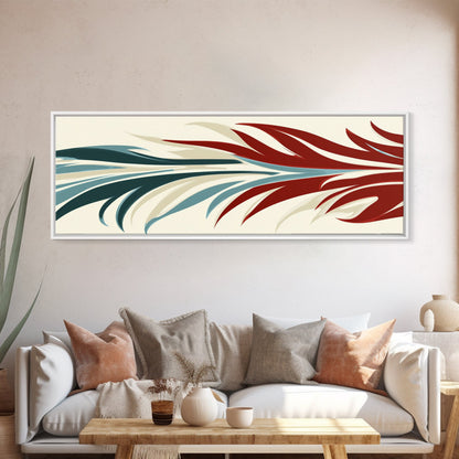 Feathers - Framed Art Deco Canvas Print - Wood Framed Art - Extra Wide Panoramic Art - Oversized Art For Large Space