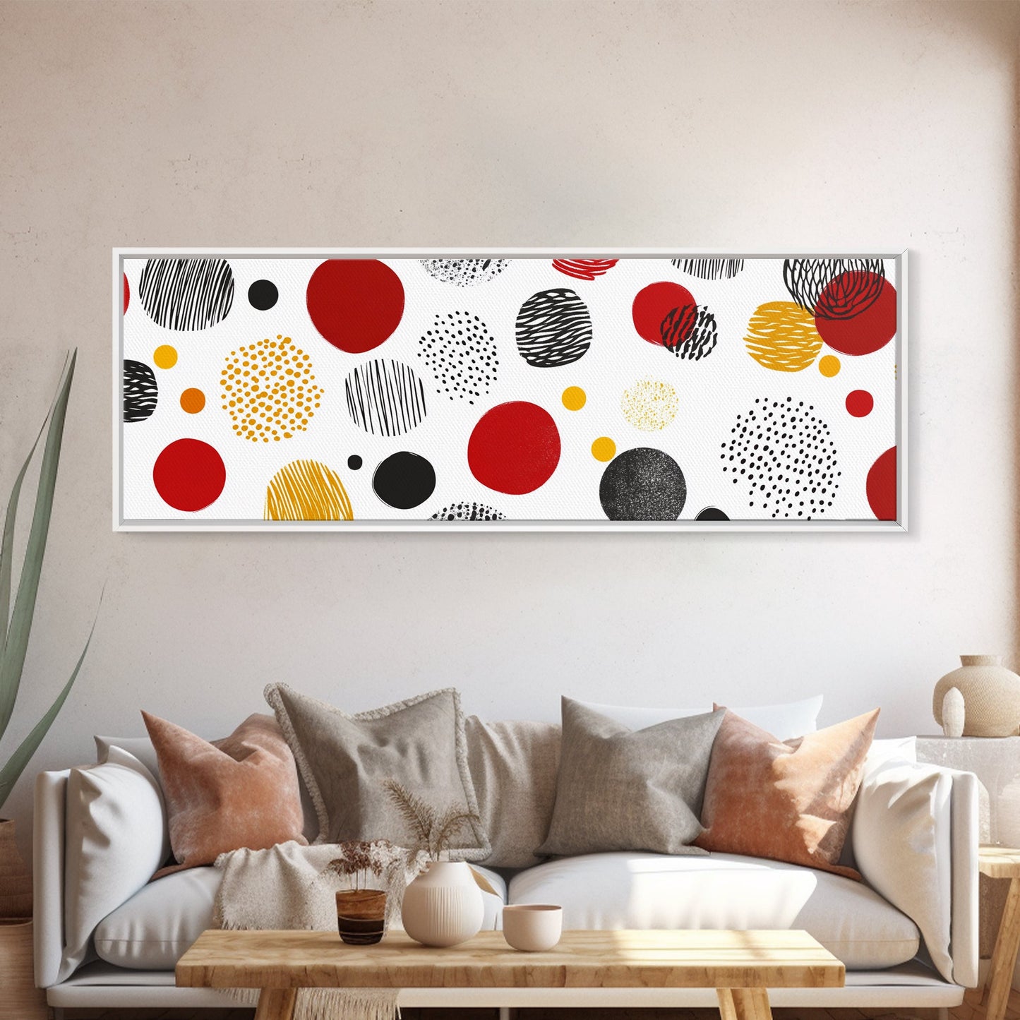 Polk Dots MCM Wall Decor, Framed Canvas, Canvas Print, Midcentury Modern Abstract Art, White Background, Eclectic Kitsch Home Decor