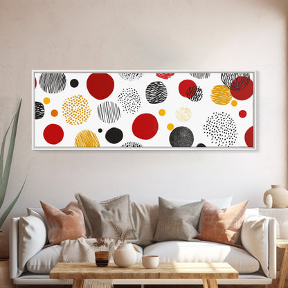 Polk Dots MCM Wall Decor, Framed Canvas, Canvas Print, Midcentury Modern Abstract Art, White Background, Eclectic Kitsch Home Decor