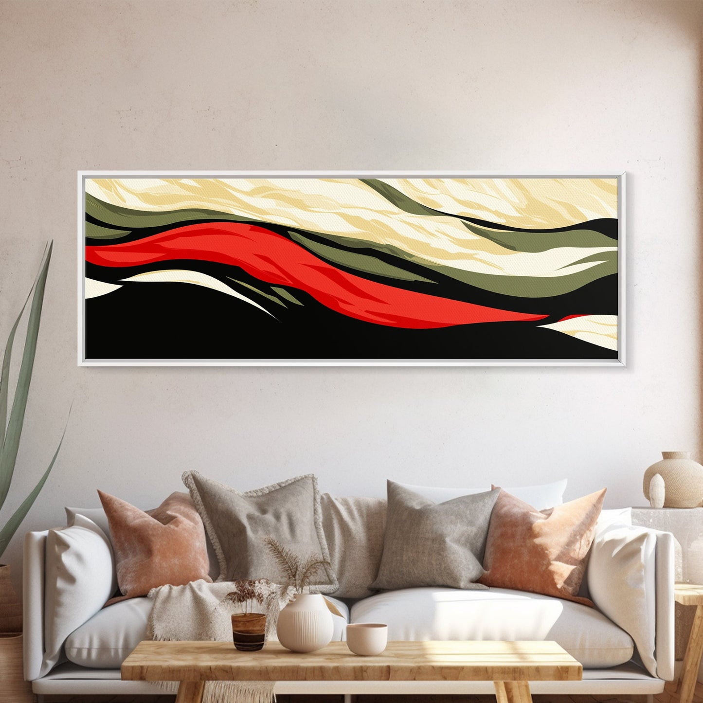 Moody Abstract Painting Print - "Waves" - Panoramic Extra Wide Wall Art, Red, black and Green Wall Art, Modern Art