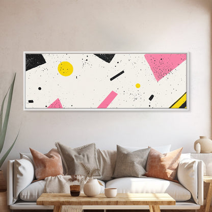 Retro Vaporwave Art, Pink Black and White Geomatric Abstract Art, Oversize Art For Large Living Room, Panoramic Painting