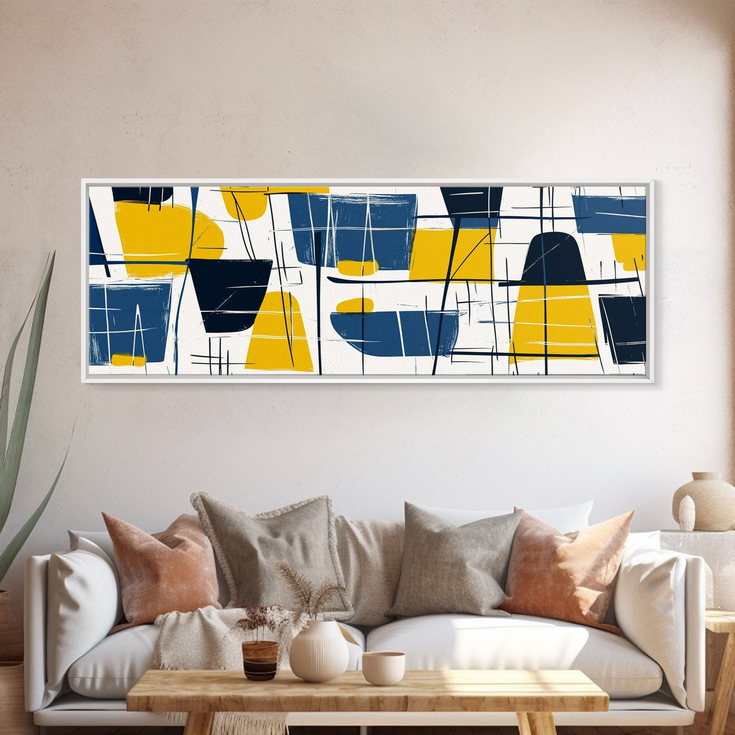 Large Colorful Abstract Painting - Blue, Yellow and Black Abstract Art - Abstract Art Large Canvas Modern Art for Above Sofa
