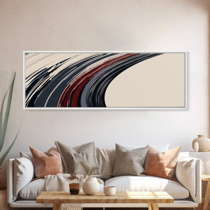 Abstract Line Art - Grey, Black and Brown Lines - Framed Canvas Print - MCM Style Abstract Wall Art, Extra Wide Art