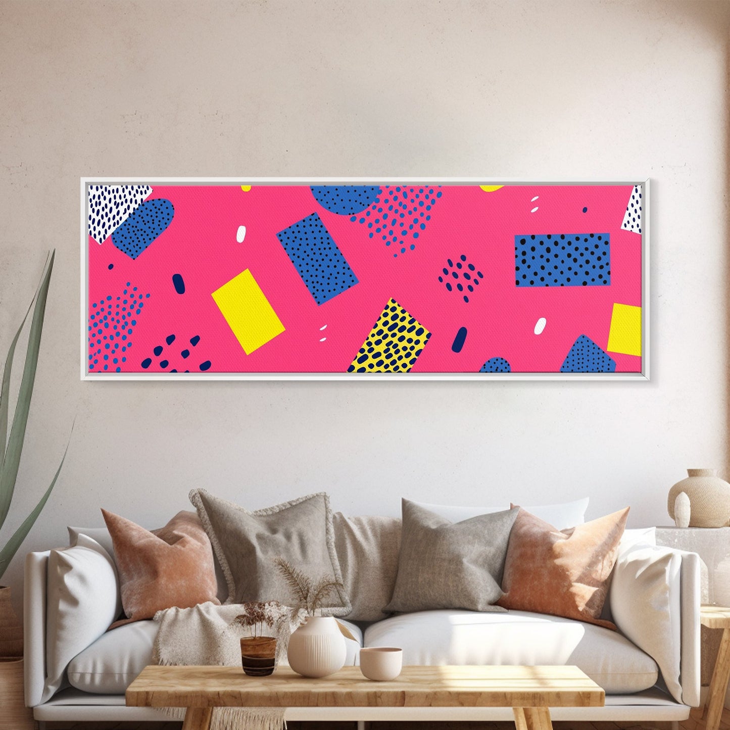 Retro 90s Style Mall Art, Framed Canvas Print, 1990s American Mall Inspired Wall Art, Retro Decor, Fuschia Pink and Blue Eye Catching Wall Art