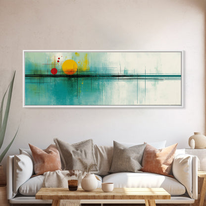 Abstract Sunset Painting Print, Panoramic Wall Art, MCM / Mid Century Modern Wall Art, Turquoise and Orange Sunset Painting, Cubism Sunset Art