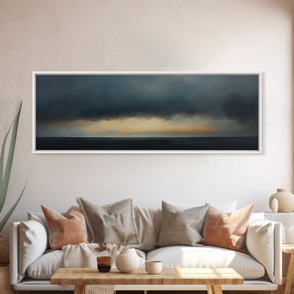 Prelude - Storm Over The Calm Sea - Framed Canvas Print - Dark and Moody Decor - Seascape Painting - Unique Wall Art