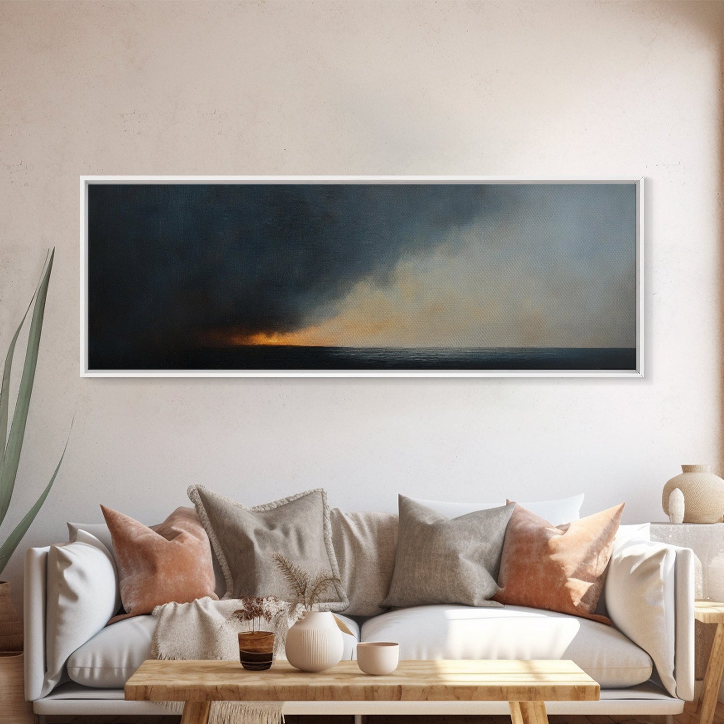 Storm Clouds Rolling In - Framed Canvas Print - Dark and Moody Landscape Painting - Seascape Painting - Ocean Art - Nautical Decor