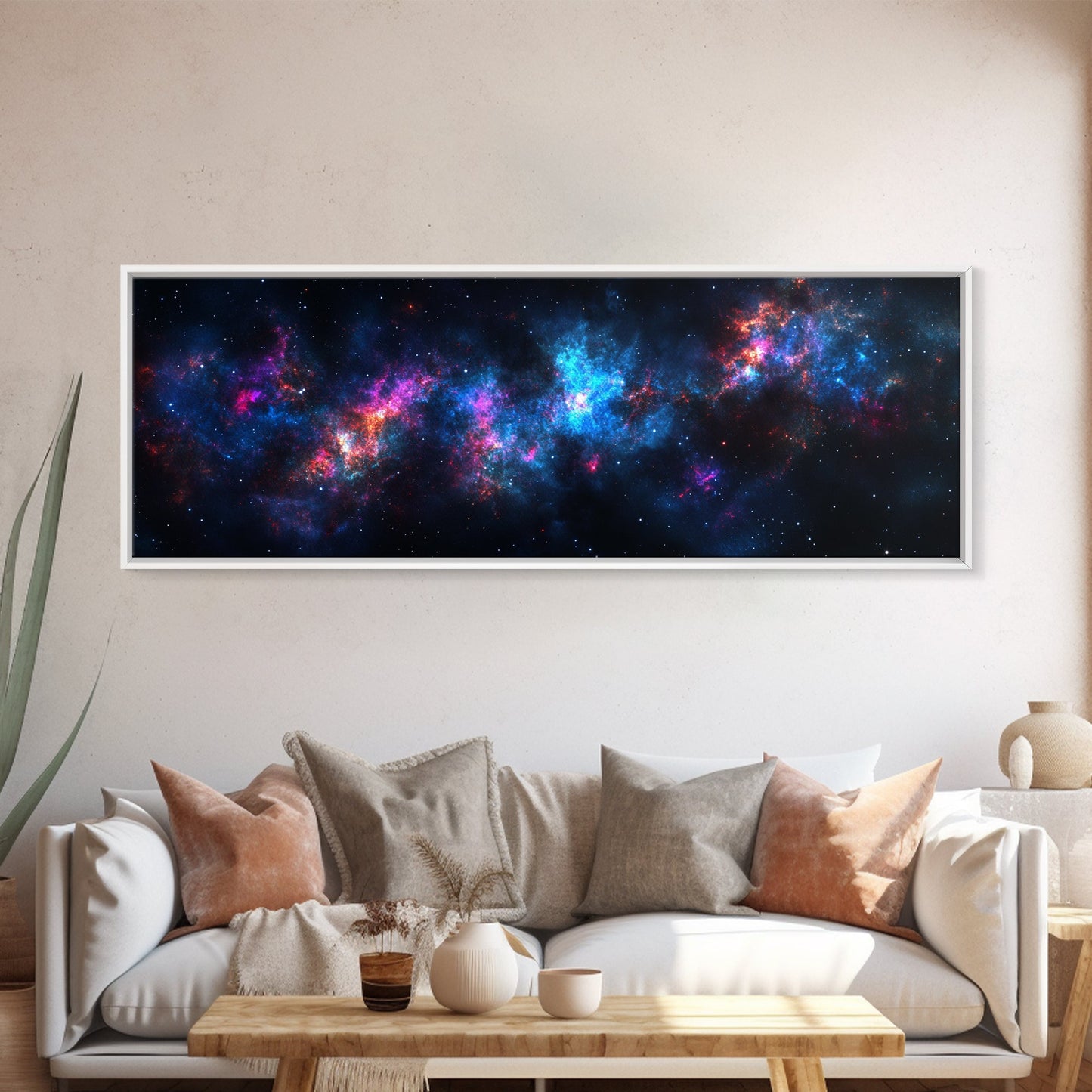 Galaxy Print Wall Art, Space Decor, Scifi Wall Art Framed Canvas Print, Universe and Stars Panoramic Wall Art