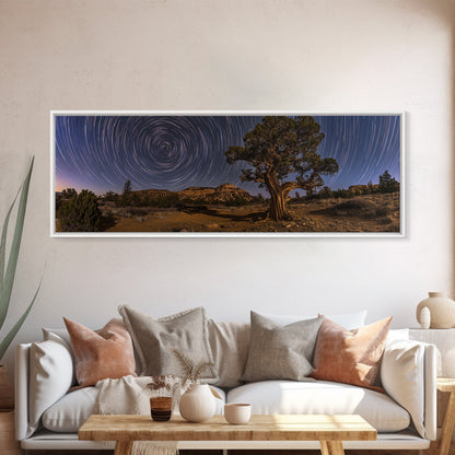 Time Lapse Photography Style Print, Panoramic Wall Art, Starry Night Sky Photo Print, Joshua Tree