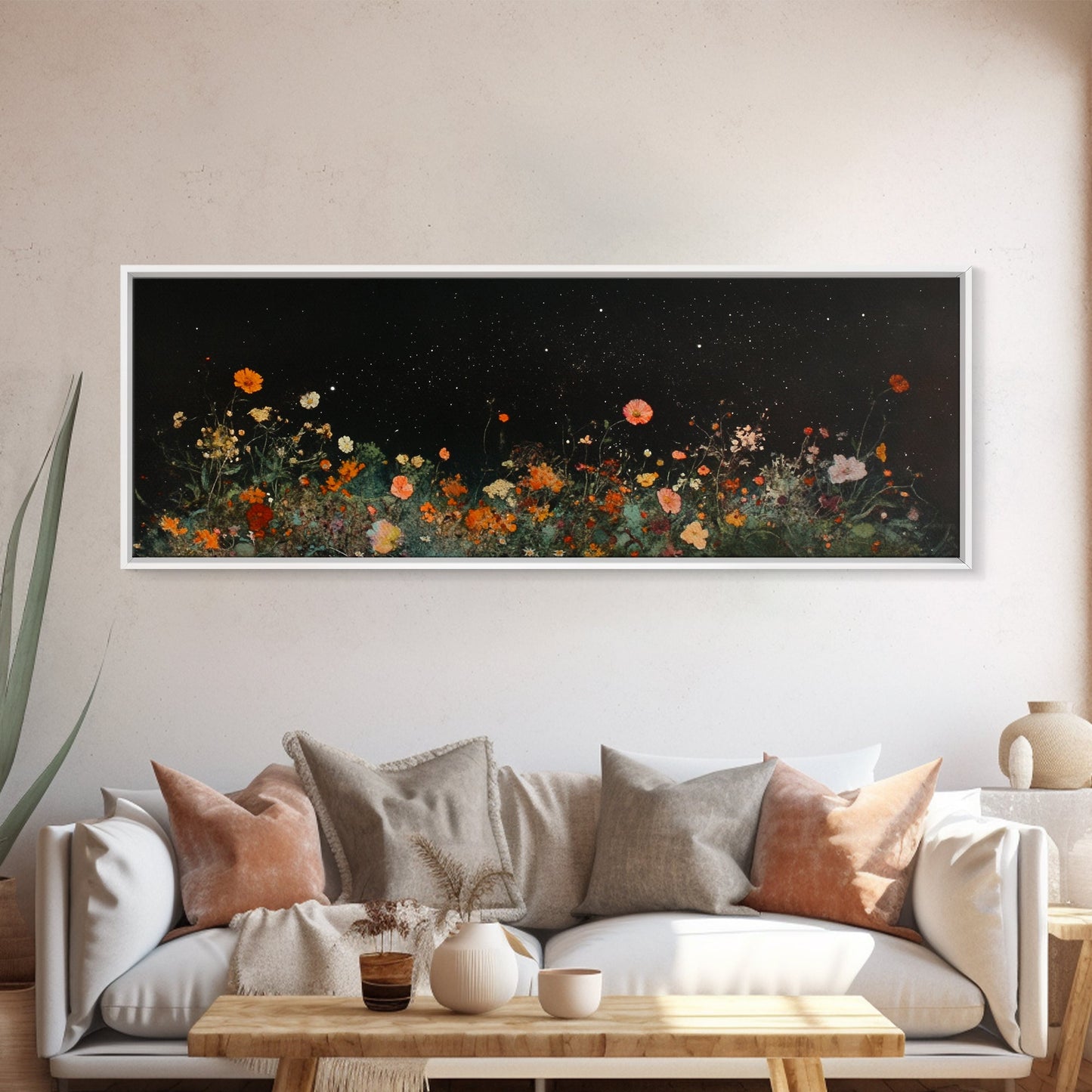 Bunch of Wild Flowers Under a Starry Night Sky, Boho Farmhouse, Eclectic Decor, Kitsch Wall Art, Modern Farmhouse Wall Art