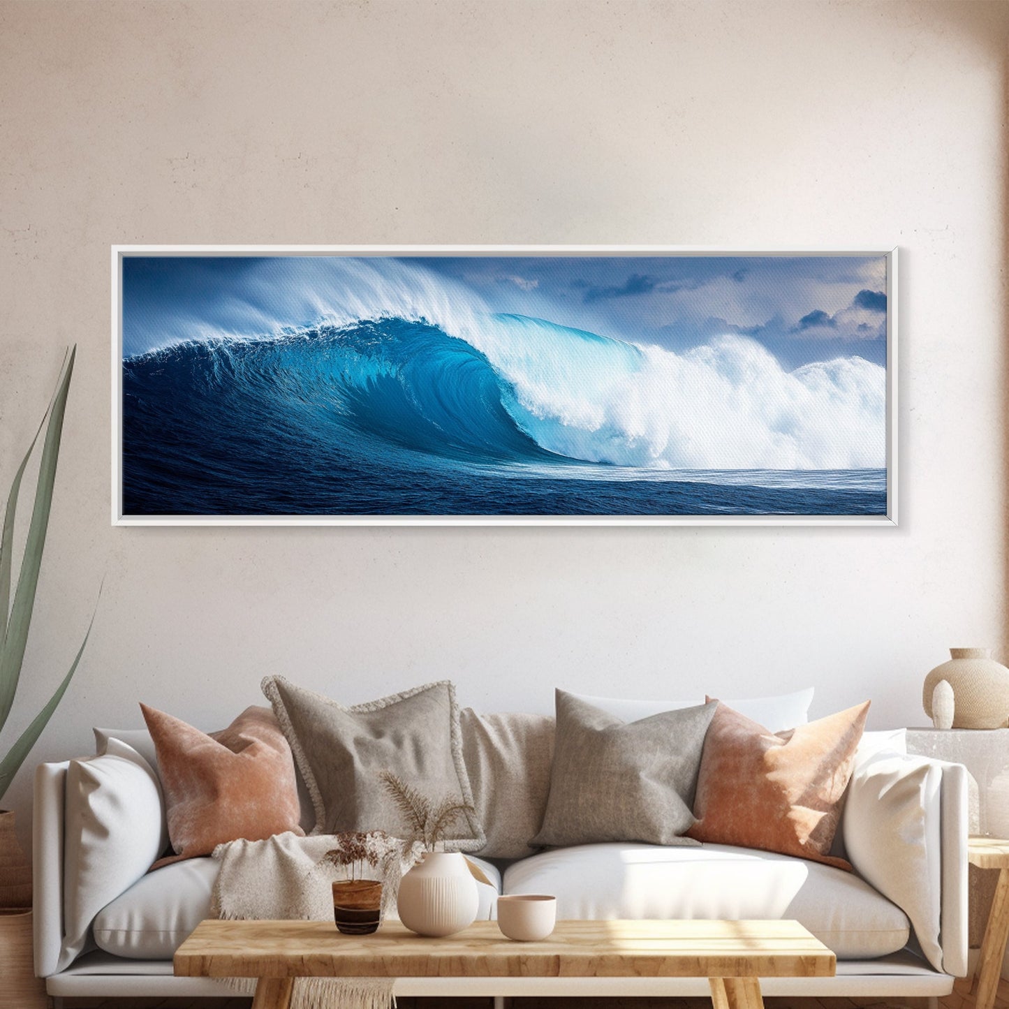 The Wave - Huge 40 Foot Wave - Surfer Decor - Framed Canvas Print - Nautical Decor - Nautical Art - Seascape Painting