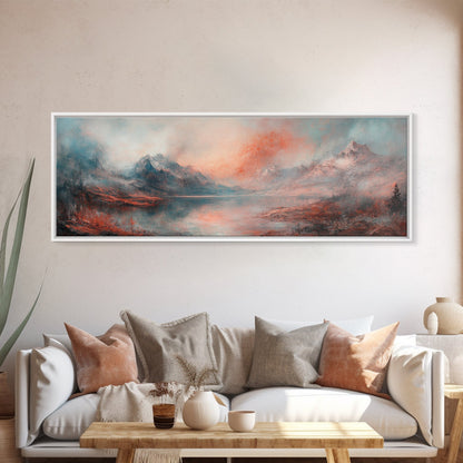 Subdued / Moody Panoramic Landscape Painting Print, Framed Canvas Art Print, Living Room Wall Art, Minimalist Art, Dark Decor