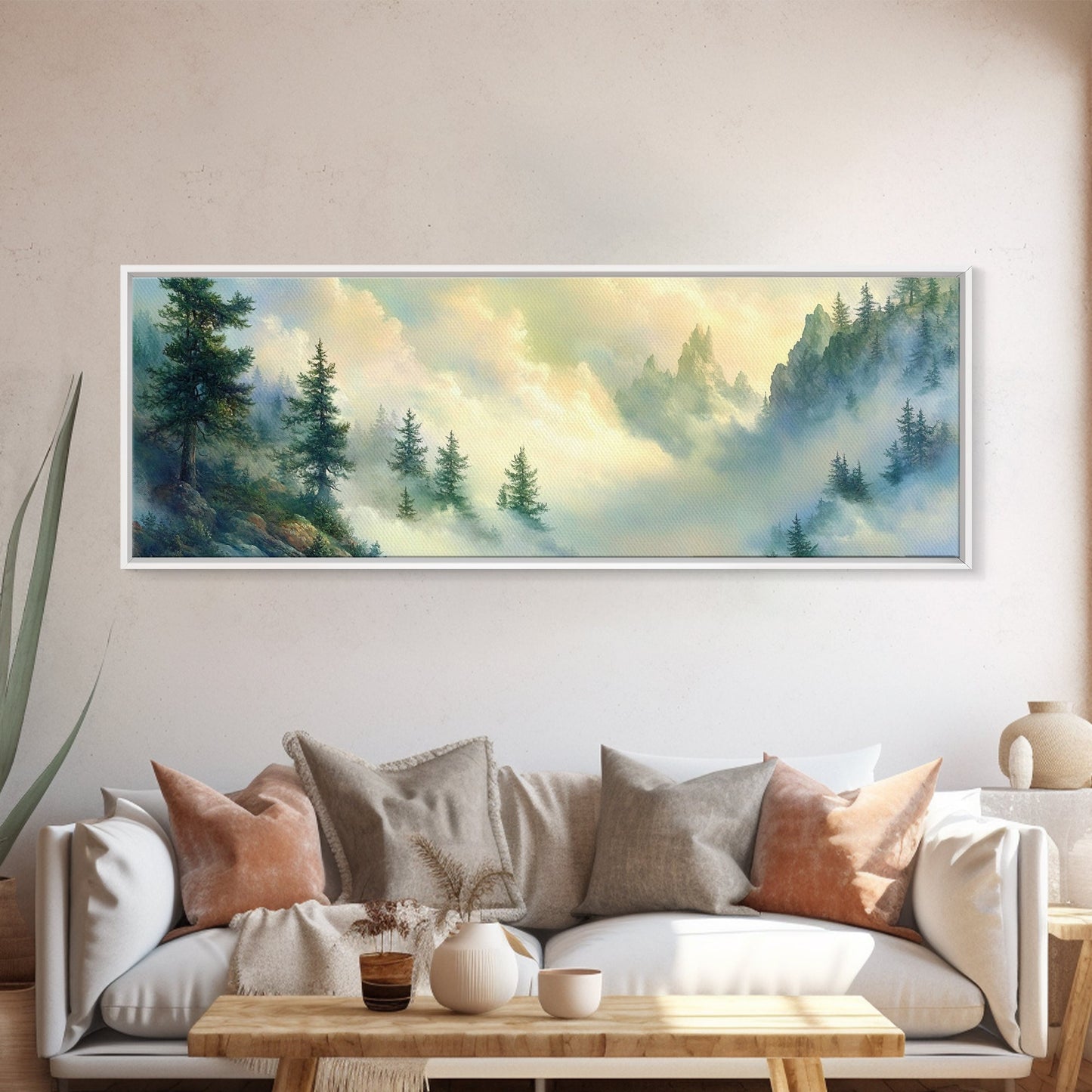 Fog In The Mountains - Framed Canvas Print - Panoramic North Carolina Painting - Blue Ridge Mountains - Original Painting Home Decor - Moody Art