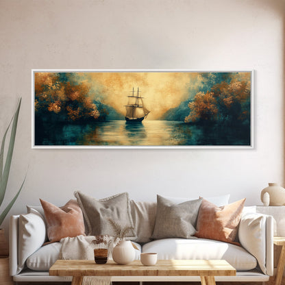 Pirate Ship In The Bay, Fantasy Painting Print, Wood Framed Wall Art, Boy's Room Decor Idea, Gift Idea, Man Cave Wall Art