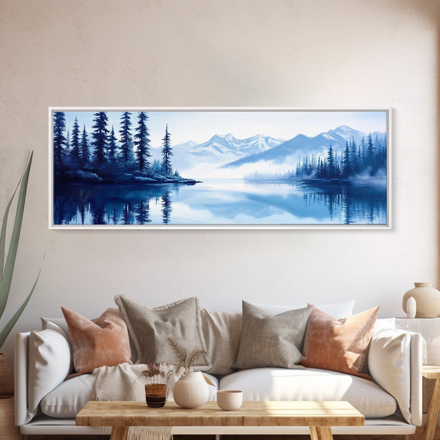 Winter In The Mountains, Framed Canvas Print, Panoramic Oversized Wall Art, Large Horizontal Wide Framed Canvas, Above Bed Decor