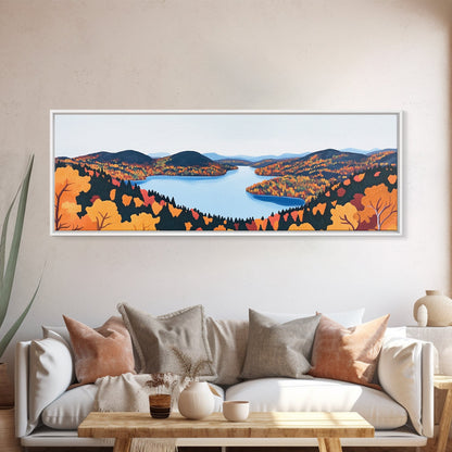Fall In The Valley, Framed Canvas Print, Wood Framed Wall Art, Panoramic Landscape Painting