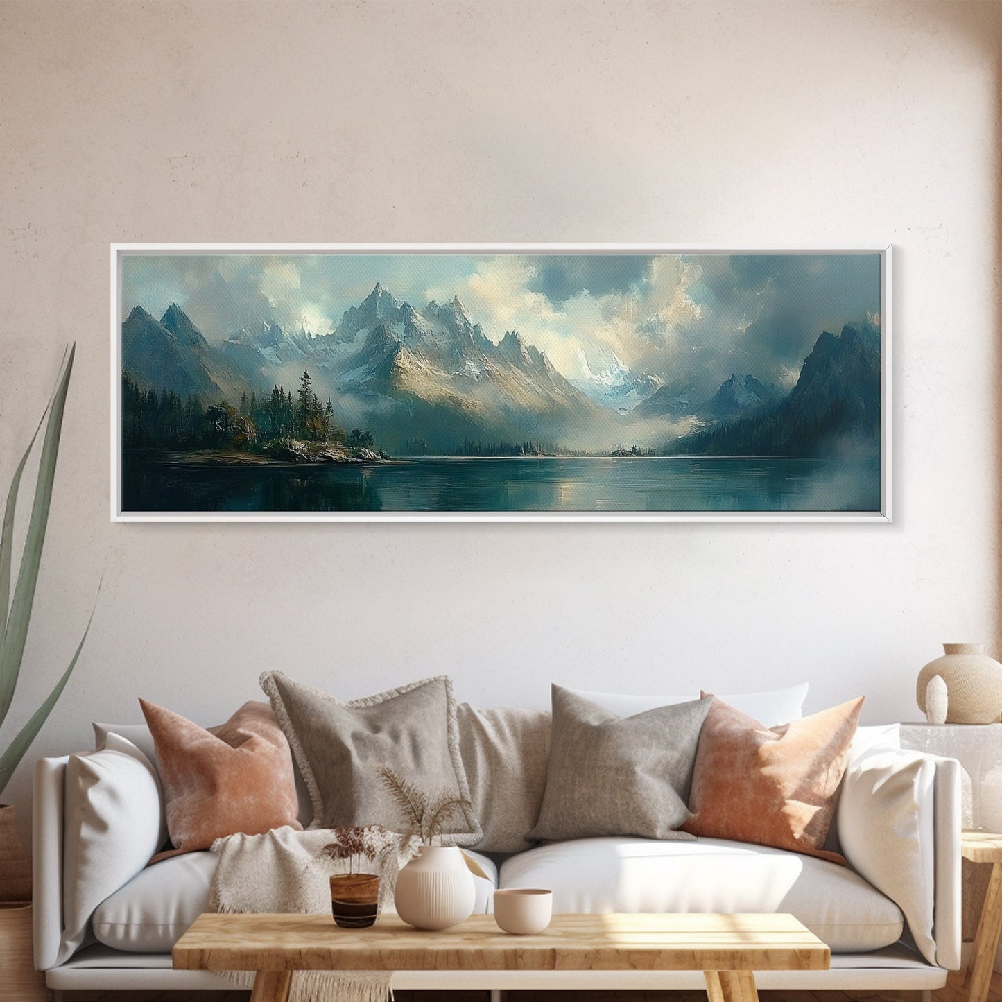Moody Landscape Painting Print, Overcast Stormy Day In The Mountains, Thought Provoking Wall Art, Oversized Panoramic Ultra Wide Art