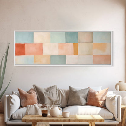 Midcentury Modern Style Abstract Square, Framed Canvas Print, MCM Modern Wall Art, Pastel Colors, Large Horizontal Wall Art Print
