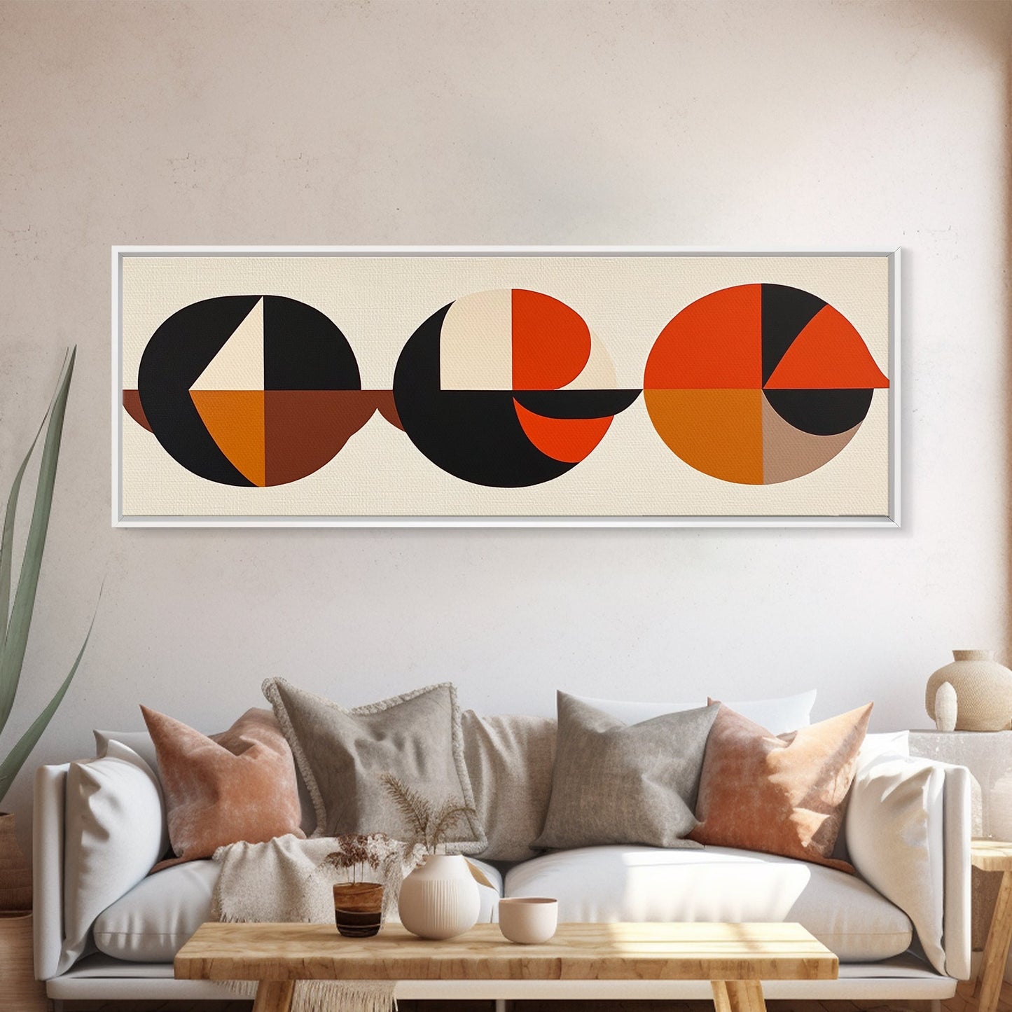 Abstract Art Deco Inspired Wall Art, Triangles and Circles, Geometric Pattern Wall Art, MCM Home Decor, Extra Wide Oversized Art