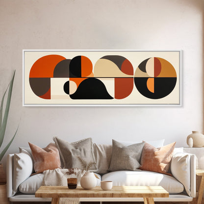 Earthy Tones MCM Style Panoramic Print, Geometric Shapes, Abstract Wall Art, Extra Wide Oversized Art