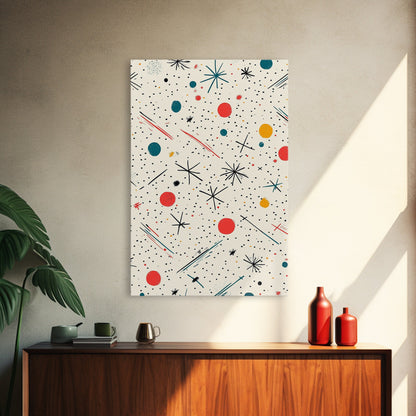 Retro MCM Style Pattern Wall Art, Wood Framed Canvas, Canvas Print, Home Decor, Office Or Bedroom Wall Art, Retro Vibes Decor