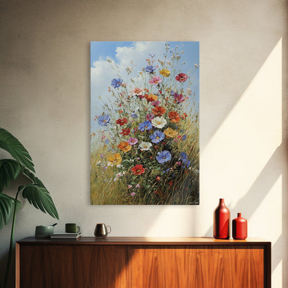 Botanical Wall Art | Oil Painting Botanical Print on Canvas | Wood Framed Boho Farmhouse Print | Large Wall Art | Oversized Wall Decor