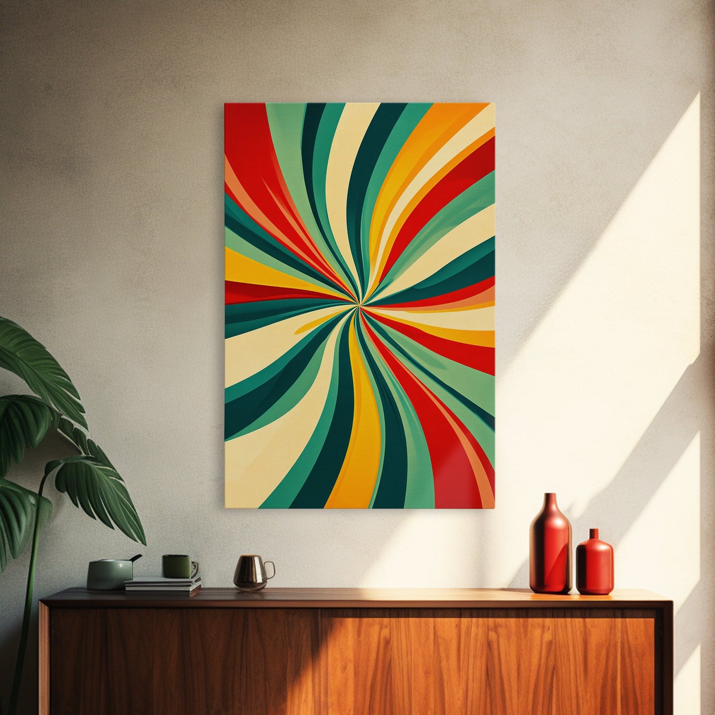 MCM Wall Art Framed Canvas Print, Colorful Boho Style Wall Art, Mid-Century Modern Wall Art, Retro 1950s Style Geometric Abstract Art