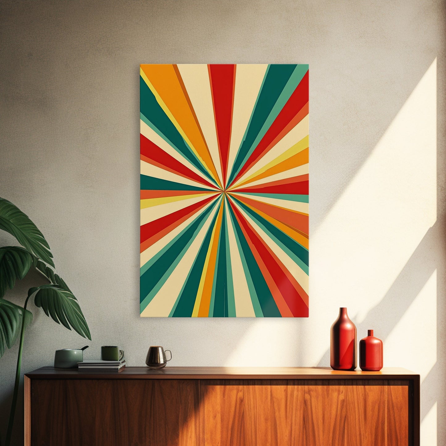 Mid-Century Abstract Art - Framed Canvas Print - Mid Century Modern Geometric Painting - Boho Style - Pastel Colors Wall Art