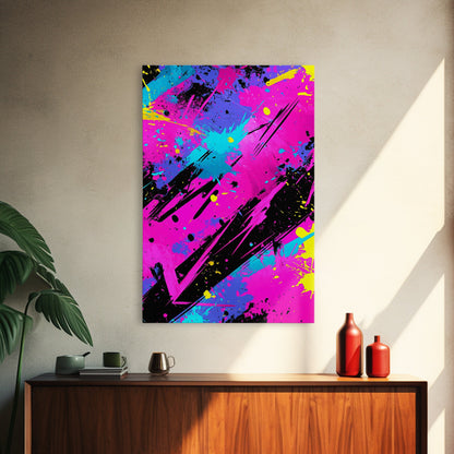 Graffiti Wall Art Splatter Art, Framed Canvas Print, Grunge Style Abstract Art