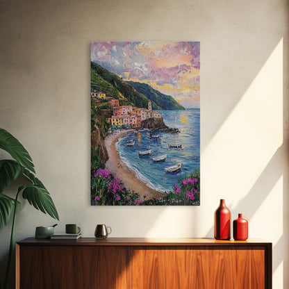 Italy At Sunset - Framed Canvas Print - Impasto Style Print Abstract Art - Calming Soothing Home Decor - Bedroom Art