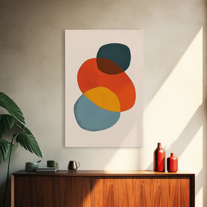 Abstract Geometric Print, White Background Modern Abstract Art, Mid-Century Modern Art, Red Blue and Yellow Art Ready To Hang