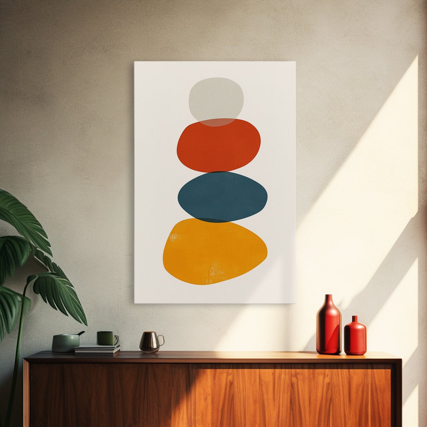 Watercolor Print Of A Cairn, Rock Stack Canvas Print, Mid Century Modern Art, Cairn Art, White Background Boho Living Room Decor