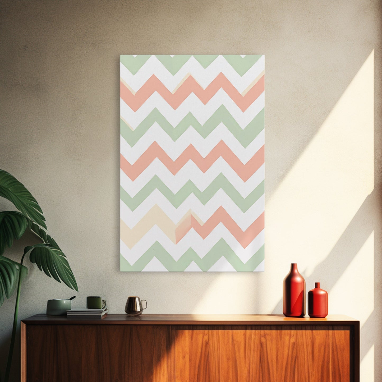 Pastel Chevron Zig Zag Pattern Wall Art, Mid Century Modern Boho Style Home Decor, Living Room Wall Hanging