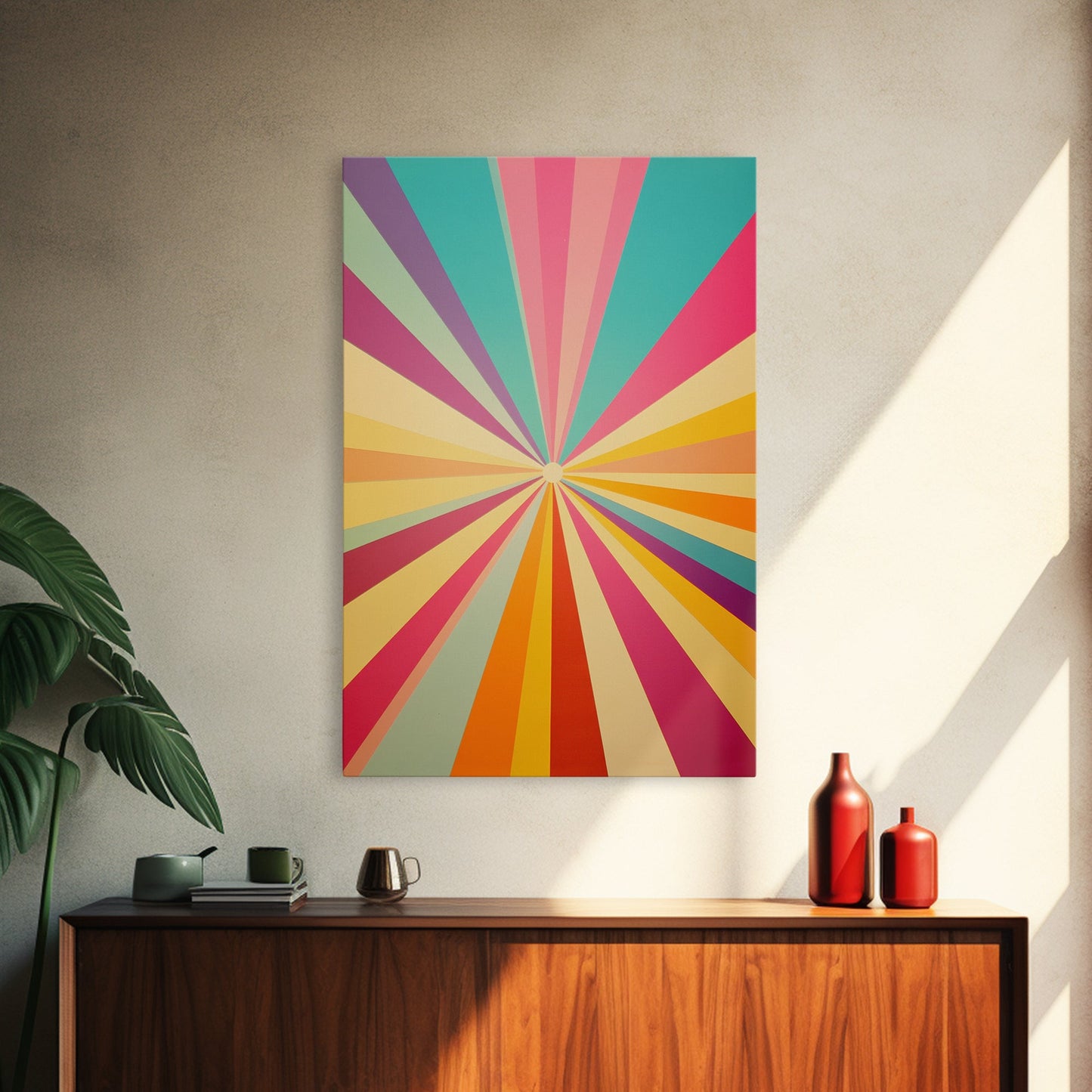 Geometric Boho Wall Art, Jungle Green, Watermelon Pink, Golden Sand and Winter Hazel Colored Wall Art, Boho Home Decor